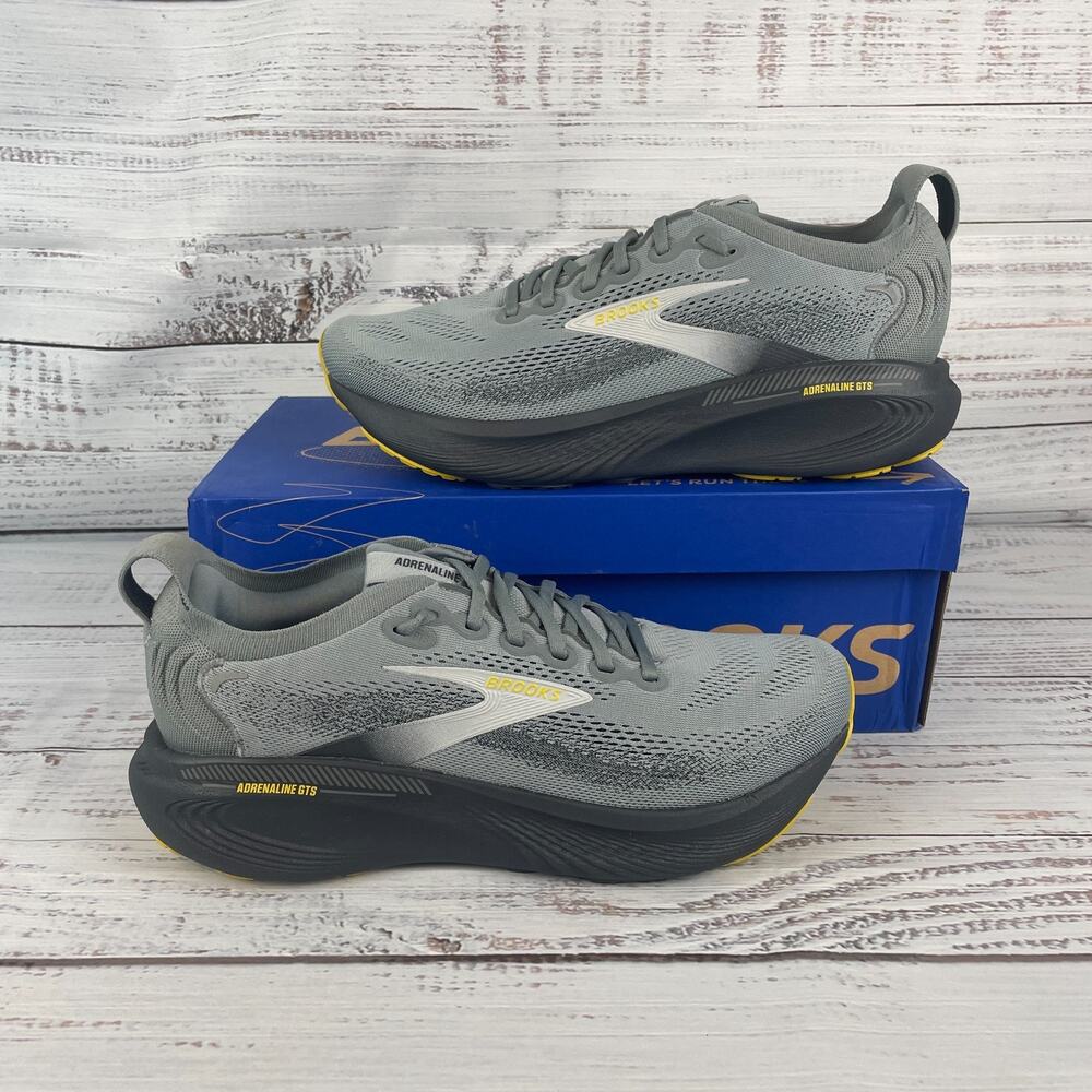 Brooks Adrenaline GTS 25 Mens Sz 11D Running Shoes Primer Grey Ebony Jasmin Yell